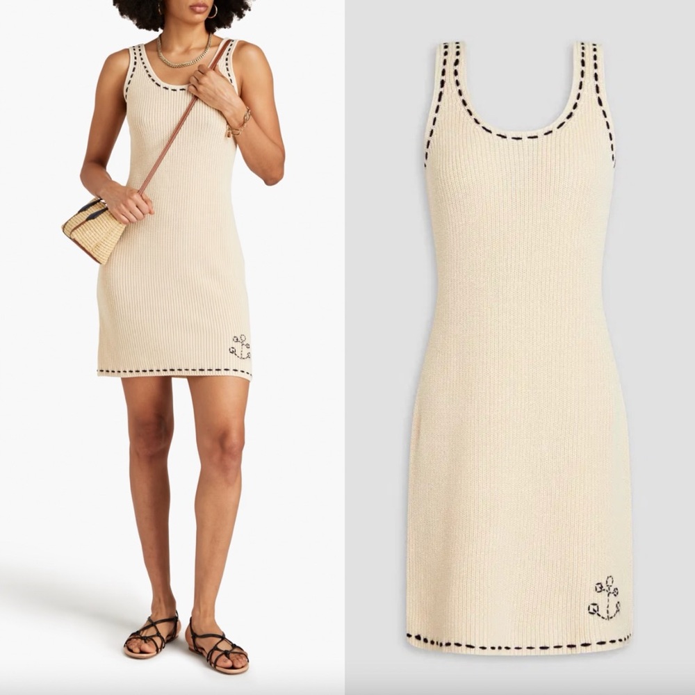 Zimmermann Cream Knit Mini Dress with Black Stitching